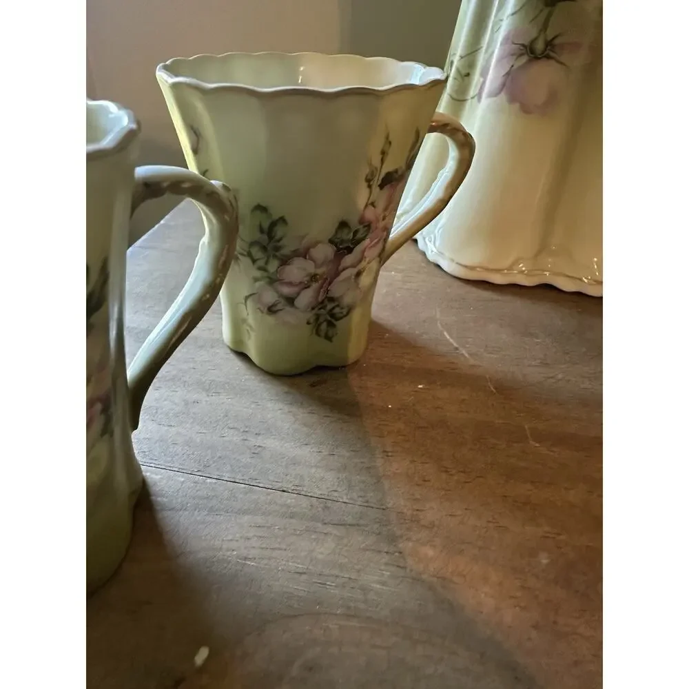 Antique Nippon Hand-Painted Dogwood Chocolate Coffee/Teapot Set with 4 cups